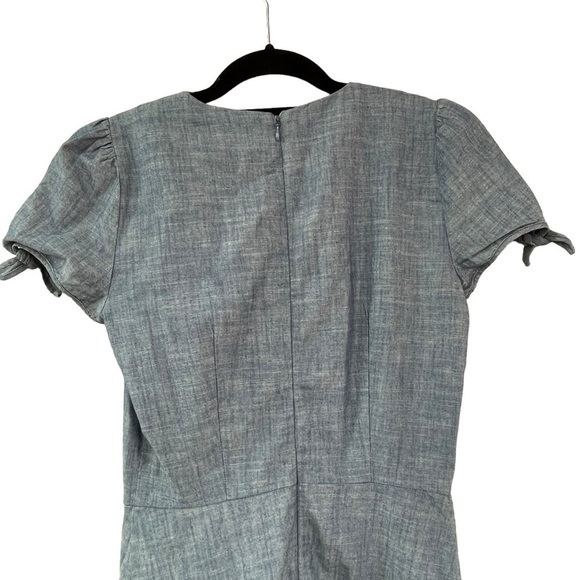 J. Crew Short Sleeve V-Neck Faux Wrap Ruffle Chambray Mini Dress Preppy - Sz 00 - Picture 10 of 15